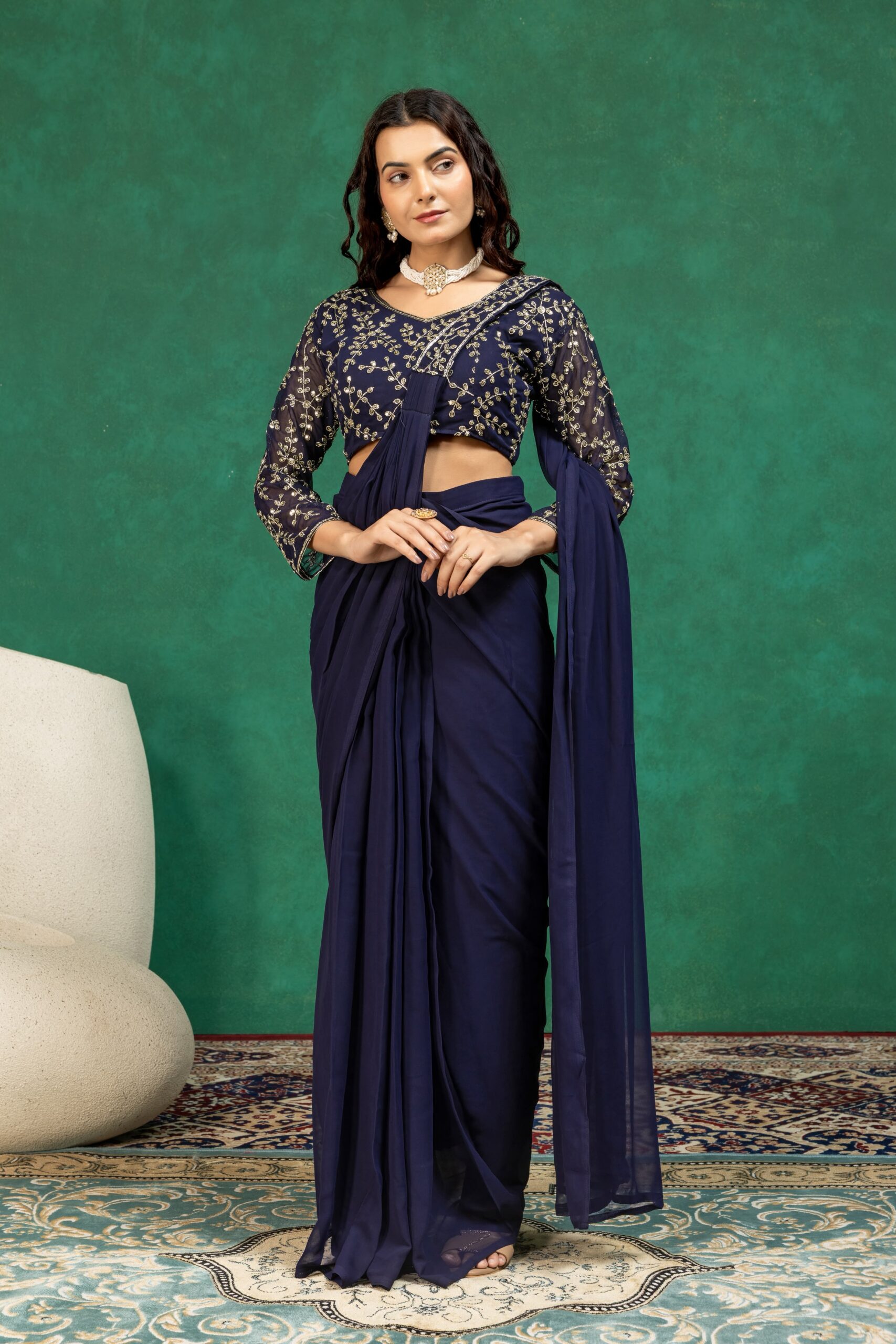 ST 1208 Navy Blue Color Faux Georgette Embroidery Sequins Work Saree Casual, Wedding, Festive, Events . Expected Delivery 4-6 Working Days @2099/- only | Bollywood Sarees, Creative Sarees, Designer Sarees, Embroidered Sarees, Ethnic Saree, Modern Digital sarees, Party Wear Sarees, Sarees