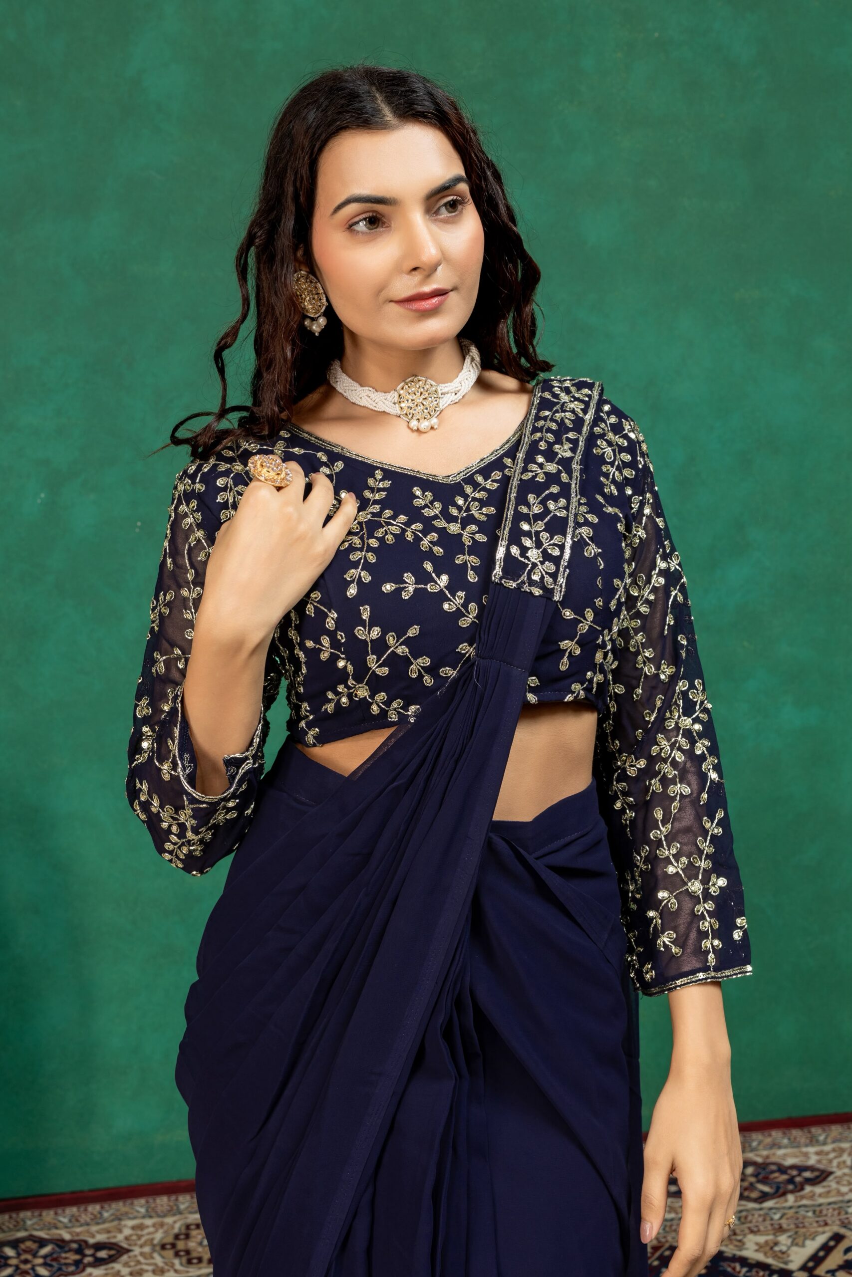ST 1208 Navy Blue Color Faux Georgette Embroidery Sequins Work Saree Casual, Wedding, Festive, Events . Expected Delivery 4-6 Working Days @2099/- only | Bollywood Sarees, Creative Sarees, Designer Sarees, Embroidered Sarees, Ethnic Saree, Modern Digital sarees, Party Wear Sarees, Sarees