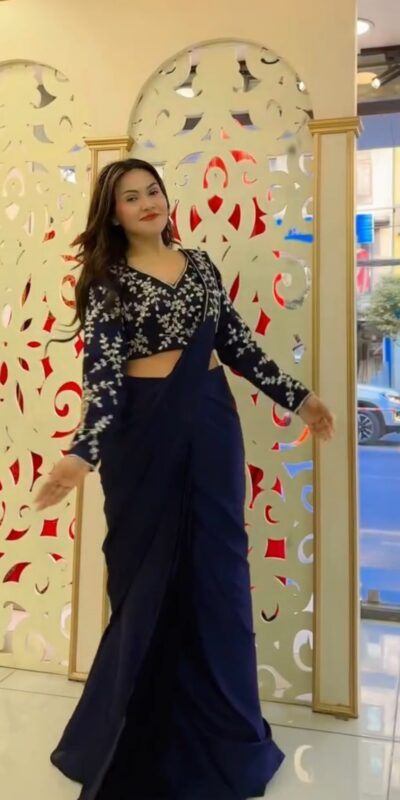 ST 1208 Navy Blue Color Faux Georgette Embroidery Sequins Work Saree Casual, Wedding, Festive, Events . Expected Delivery 4-6 Working Days @2099/- only | Bollywood Sarees, Creative Sarees, Designer Sarees, Embroidered Sarees, Ethnic Saree, Modern Digital sarees, Party Wear Sarees, Sarees