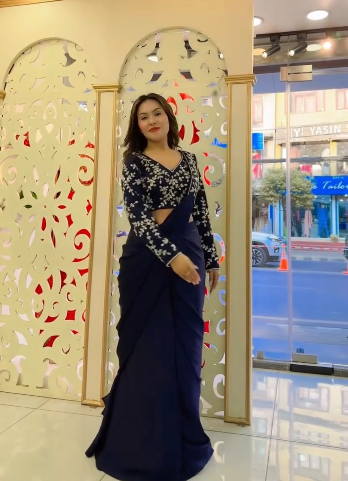 ST 1208 Navy Blue Color Faux Georgette Embroidery Sequins Work Saree Casual, Wedding, Festive, Events . Expected Delivery 4-6 Working Days @2099/- only | Bollywood Sarees, Creative Sarees, Designer Sarees, Embroidered Sarees, Ethnic Saree, Modern Digital sarees, Party Wear Sarees, Sarees