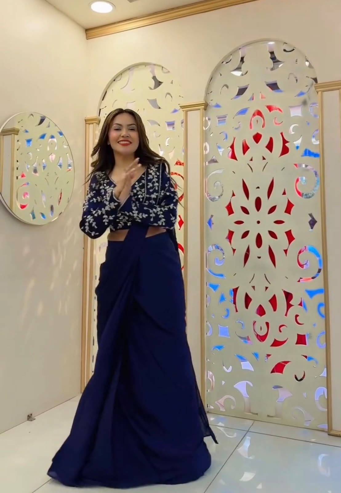 ST 1208 Navy Blue Color Faux Georgette Embroidery Sequins Work Saree Casual, Wedding, Festive, Events . Expected Delivery 4-6 Working Days @2099/- only | Bollywood Sarees, Creative Sarees, Designer Sarees, Embroidered Sarees, Ethnic Saree, Modern Digital sarees, Party Wear Sarees, Sarees