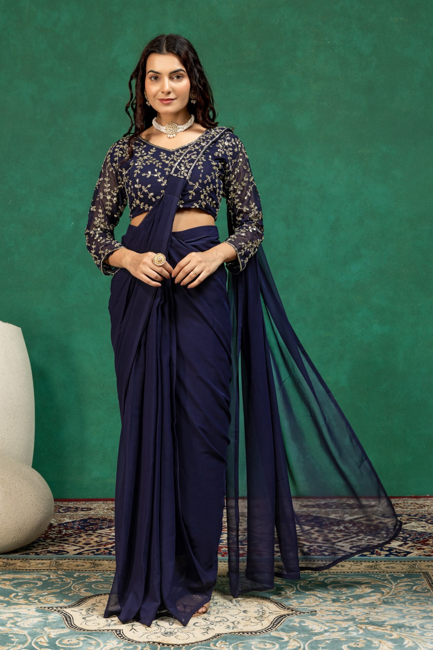ST 1208 Navy Blue Color Faux Georgette Embroidery Sequins Work Saree Casual, Wedding, Festive, Events . Expected Delivery 4-6 Working Days @2099/- only | Bollywood Sarees, Creative Sarees, Designer Sarees, Embroidered Sarees, Ethnic Saree, Modern Digital sarees, Party Wear Sarees, Sarees