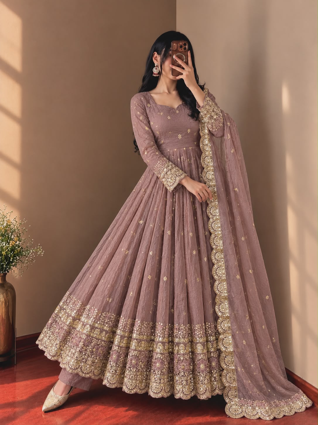 JF 059 Onion Fendy Silk Gown with Embroidery Work & Sequins Work. Special Price ₹2799. Delivery 4-6 Working Days. Shop now. | Bollywood Gowns, Creative Gowns, Designer Gowns, Embroidered Gowns, Gowns, Party Wear Gowns