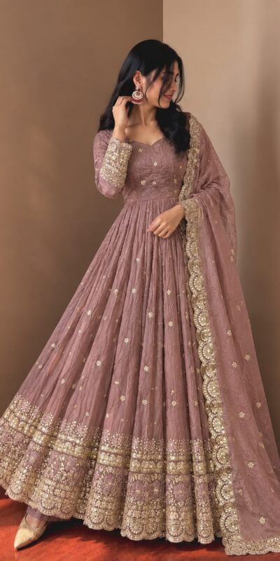 JF 059 Onion Fendy Silk Gown with Embroidery Work & Sequins Work. Special Price ₹2799. Delivery 4-6 Working Days. Shop now. | Bollywood Gowns, Creative Gowns, Designer Gowns, Embroidered Gowns, Gowns, Party Wear Gowns