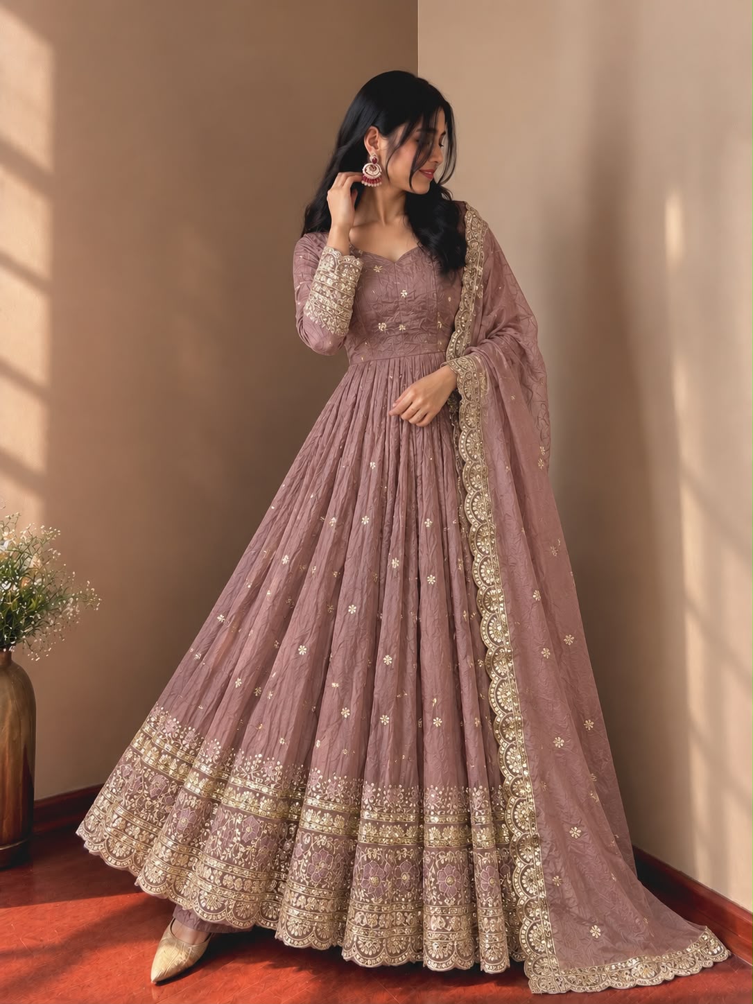 JF 059 Onion Fendy Silk Gown with Embroidery Work & Sequins Work. Special Price ₹2799. Delivery 4-6 Working Days. Shop now. | Bollywood Gowns, Creative Gowns, Designer Gowns, Embroidered Gowns, Gowns, Party Wear Gowns