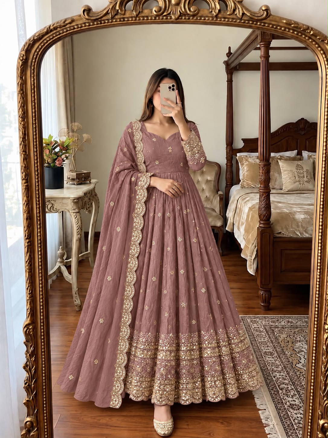 JF 059 Onion Fendy Silk Gown with Embroidery Work & Sequins Work. Special Price ₹2799. Delivery 4-6 Working Days. Shop now. | Bollywood Gowns, Creative Gowns, Designer Gowns, Embroidered Gowns, Gowns, Party Wear Gowns