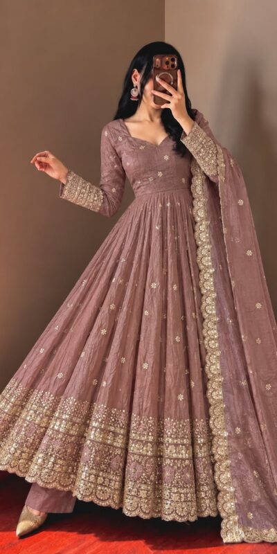 JF 059 Onion Fendy Silk Gown with Embroidery Work & Sequins Work. Special Price ₹2799. Delivery 4-6 Working Days. Shop now. | Bollywood Gowns, Creative Gowns, Designer Gowns, Embroidered Gowns, Gowns, Party Wear Gowns