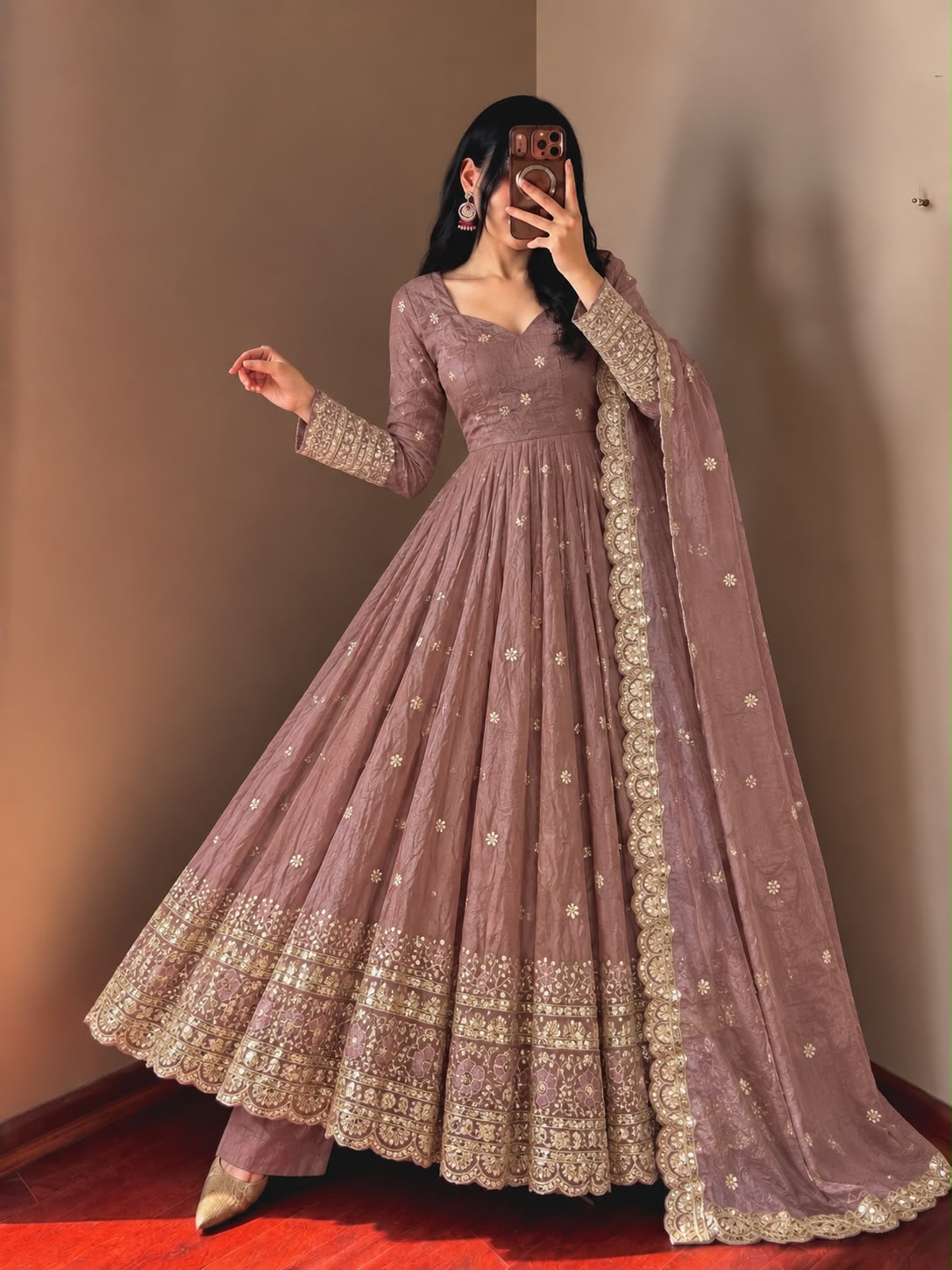 JF 059 Onion Fendy Silk Gown with Embroidery Work & Sequins Work. Special Price ₹2799. Delivery 4-6 Working Days. Shop now. | Bollywood Gowns, Creative Gowns, Designer Gowns, Embroidered Gowns, Gowns, Party Wear Gowns