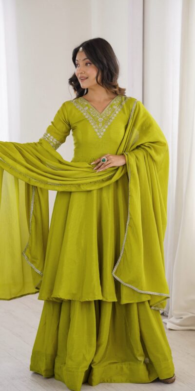 SP 87 Mehendi Chinon Silk Salwar Suit with Embroidery Work & Sequins Work. Get it for ₹2149. Delivery 4-6 Working Days. Shop now. | Jump Suits, Straight Suits, Casual Suits, Creative suits, Designer Suits, Palazzo Suits, Party Wear Suits, Patiala Suits, Salwar suit
