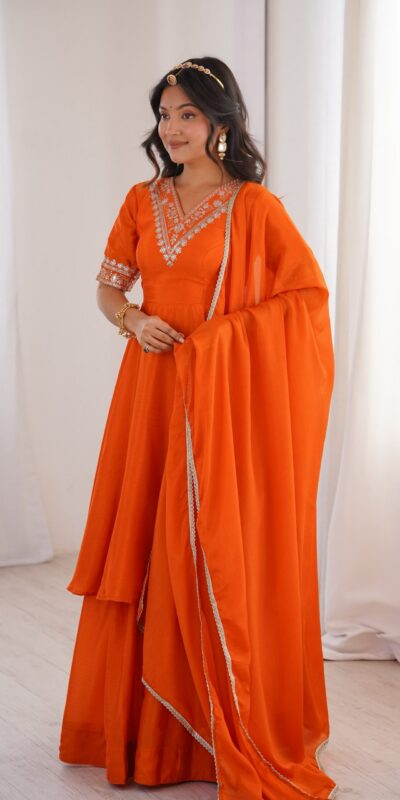 SP 87 Orange Chinon Silk Salwar Suit with Embroidery Work & Sequins Work. Get it for ₹2149. Delivery 4-6 Working Days. Shop now. | Jump Suits, Straight Suits, Casual Suits, Creative suits, Designer Suits, Palazzo Suits, Party Wear Suits, Patiala Suits, Salwar suit