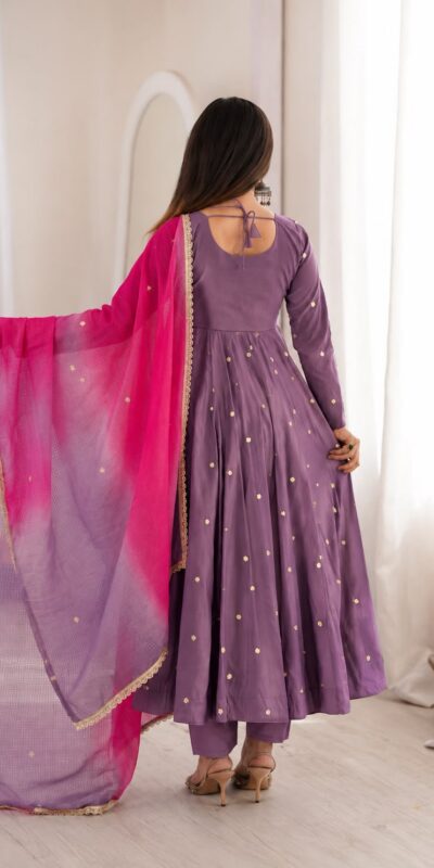 ZF 5023 Lavender Roman Silk Gown with Mirror Work & Embroidery Work. Special Price ₹2099. Delivery 4-6 Working Days. Shop now. | Bollywood Gowns, Creative Gowns, Designer Gowns, Embroidered Gowns, Gowns, Party Wear Gowns