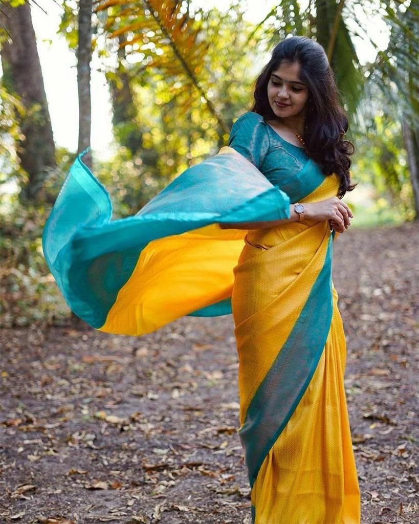 KP 5019 Yellow Soft Lichi Jacquard Work Saree for Wedding, Party, Cultural Events, Traditional Day, Pooja . Grab it for ₹1649. Delivery 4-6 Working Day | Bollywood Sarees, Creative Sarees, Designer Sarees, Embroidered Sarees, Ethnic Saree, Modern Digital sarees, Party Wear Sarees, Sarees