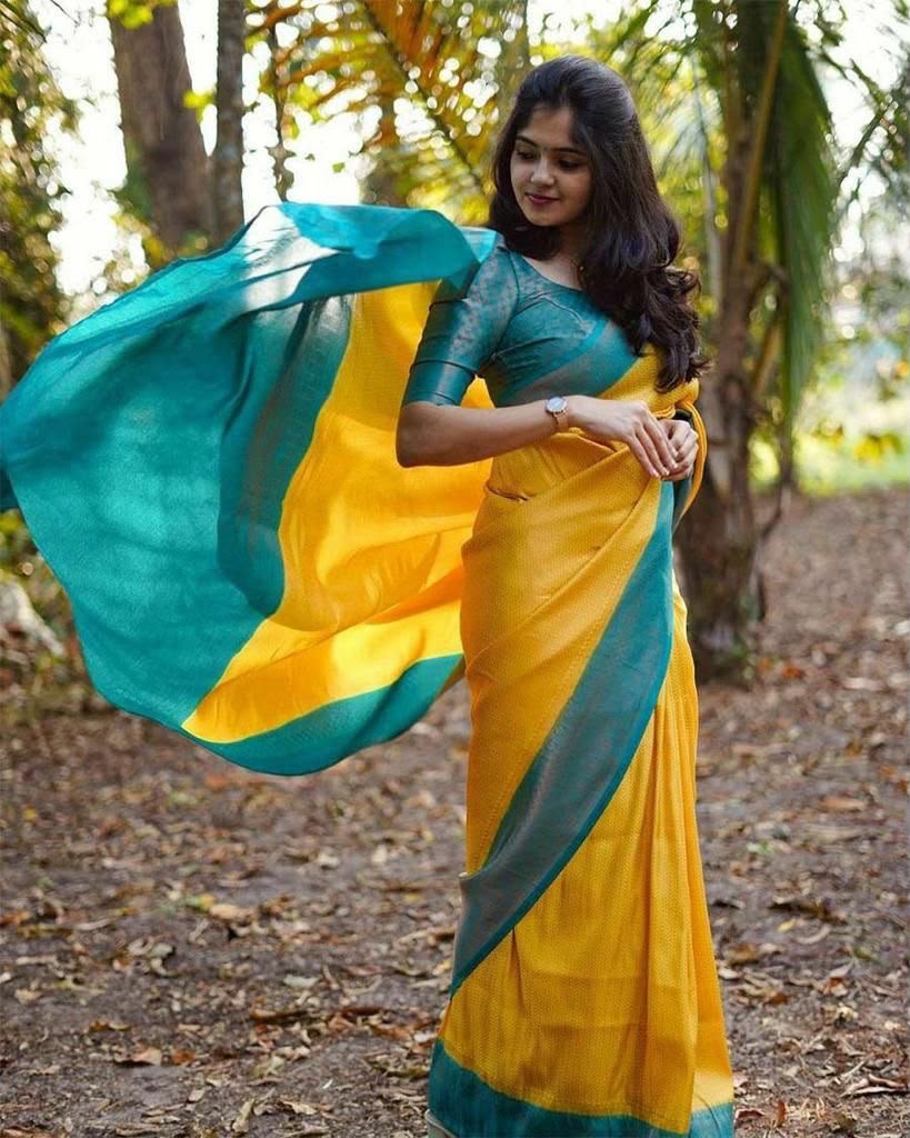 KP 5019 Yellow Soft Lichi Jacquard Work Saree for Wedding, Party, Cultural Events, Traditional Day, Pooja . Grab it for ₹1649. Delivery 4-6 Working Day | Bollywood Sarees, Creative Sarees, Designer Sarees, Embroidered Sarees, Ethnic Saree, Modern Digital sarees, Party Wear Sarees, Sarees