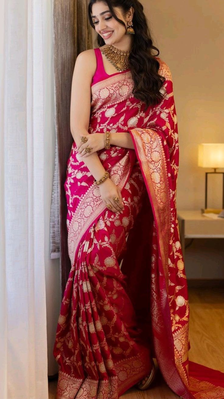 KP 6016 Pink Color Soft Lichi Silk Jacquard On All Over Saree Casual, Party Wear, Wedding, Events Etc. Expected Delivery 4-6 Working Days @1549/- | Bollywood Sarees, Creative Sarees, Designer Sarees, Embroidered Sarees, Ethnic Saree, Modern Digital sarees, Party Wear Sarees, Sarees
