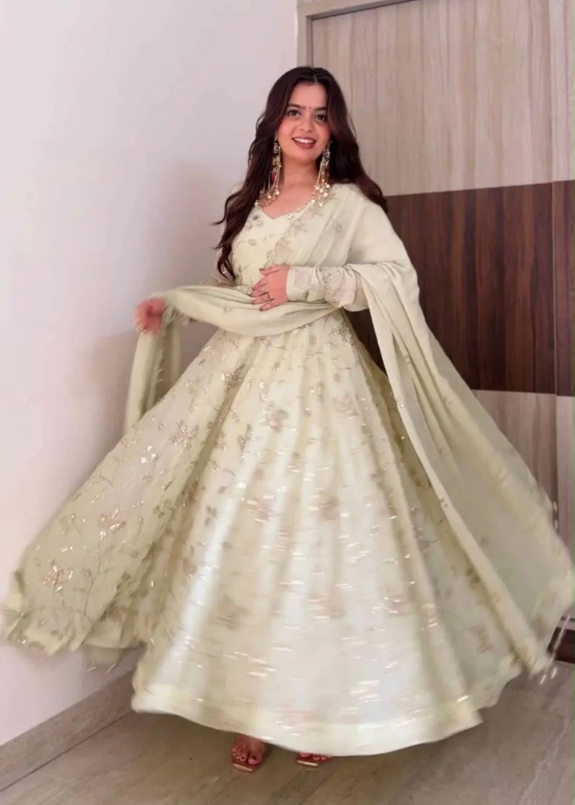 SRK 5374 Off White Fendy Silk Gown with Embroidery Work & Sequins Work. Special Price ₹2399. Delivery 4-6 Working Days. Shop now. | Bollywood Gowns, Creative Gowns, Designer Gowns, Embroidered Gowns, Gowns, Party Wear Gowns