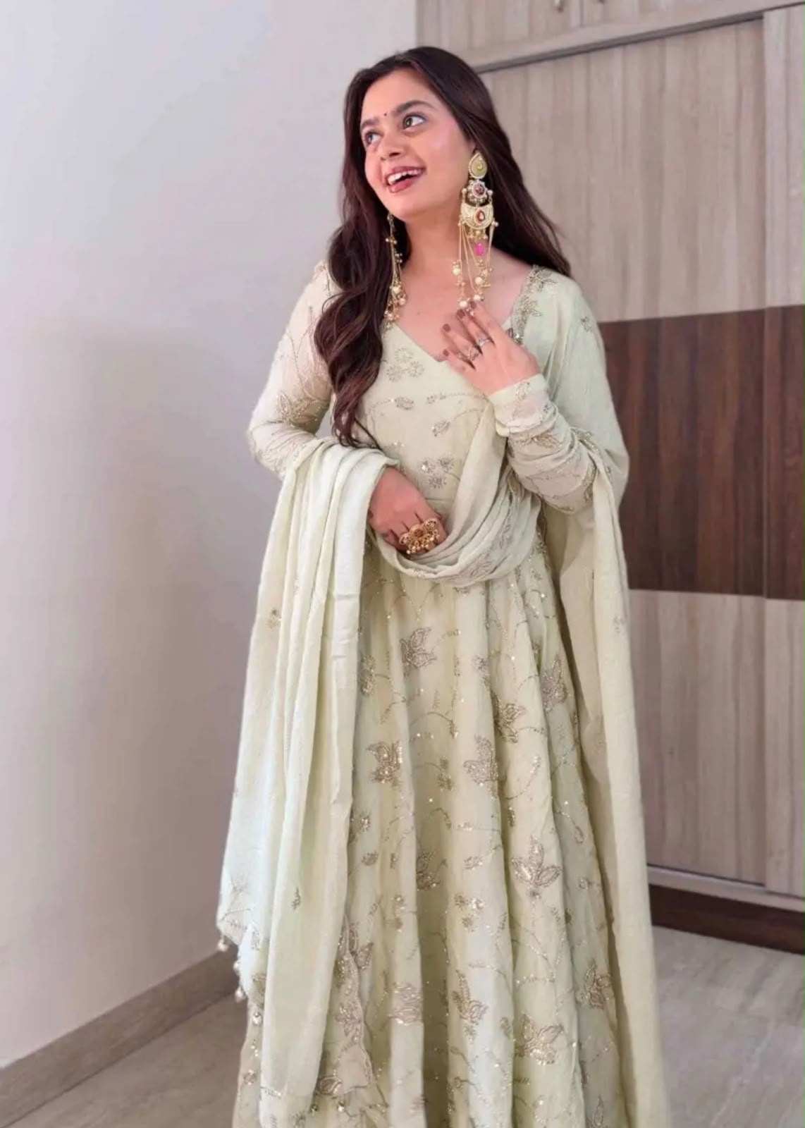 SRK 5374 Off White Fendy Silk Gown with Embroidery Work & Sequins Work. Special Price ₹2399. Delivery 4-6 Working Days. Shop now. | Bollywood Gowns, Creative Gowns, Designer Gowns, Embroidered Gowns, Gowns, Party Wear Gowns
