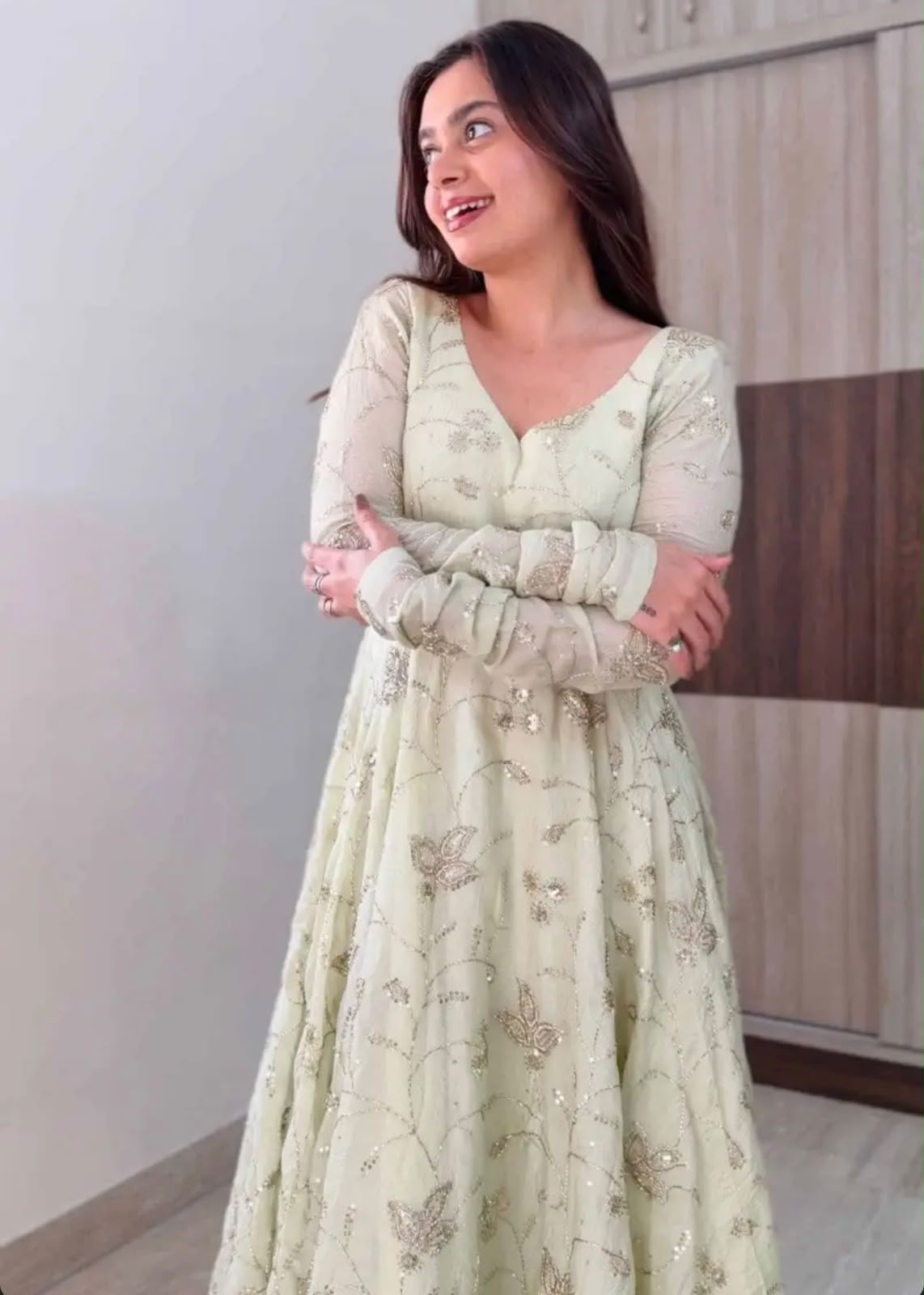 SRK 5374 Off White Fendy Silk Gown with Embroidery Work & Sequins Work. Special Price ₹2399. Delivery 4-6 Working Days. Shop now. | Bollywood Gowns, Creative Gowns, Designer Gowns, Embroidered Gowns, Gowns, Party Wear Gowns
