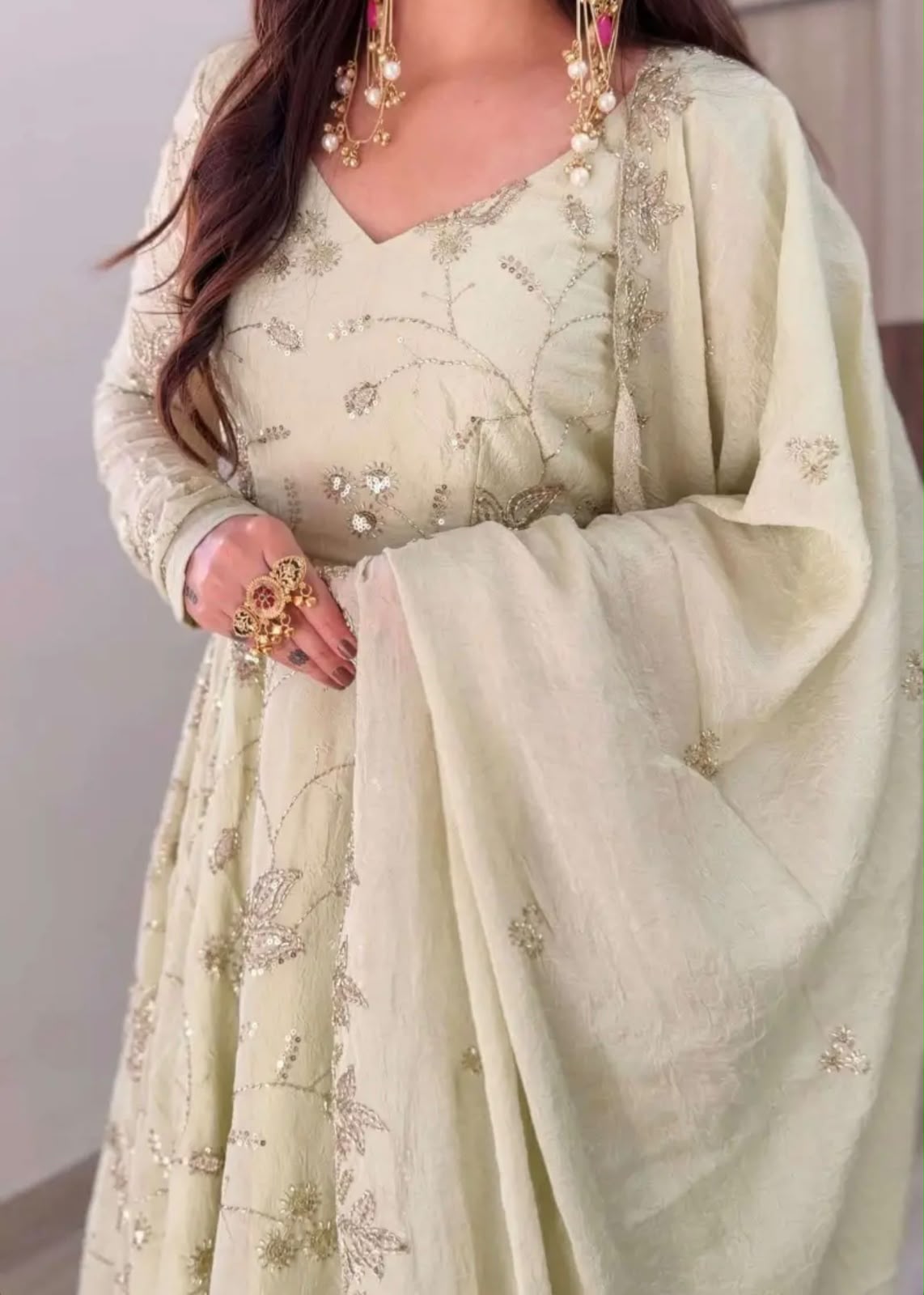 SRK 5374 Off White Fendy Silk Gown with Embroidery Work & Sequins Work. Special Price ₹2399. Delivery 4-6 Working Days. Shop now. | Bollywood Gowns, Creative Gowns, Designer Gowns, Embroidered Gowns, Gowns, Party Wear Gowns