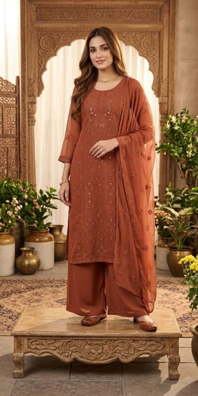 BE 519 Rust Faux Georgette Salwar Suit with Lace Work & Digital Print. Introductory Price ₹2149. Delivery 4-6 Working Days. Shop now. | Jump Suits, Straight Suits, Casual Suits, Creative suits, Designer Suits, Palazzo Suits, Party Wear Suits, Patiala Suits, Salwar suit