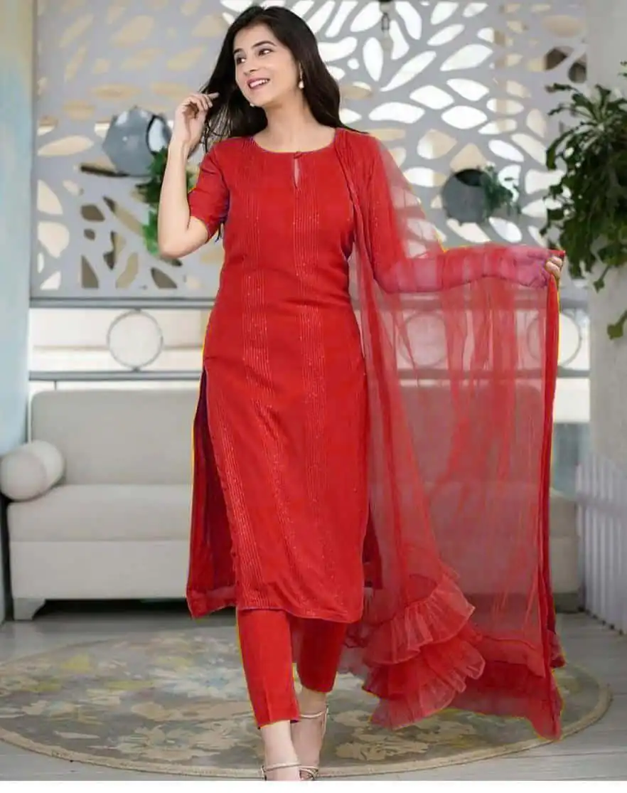 RTCKD 1040 Red Top: Heavy Rayon Dupatta: Net Work: Fancy Thread Embroidery Sequence Work Party, Wedding, Festive @1649/- Only | Casual Suits, Creative suits, Designer Suits, Party Wear Suits, Salwar suit, Straight Suits