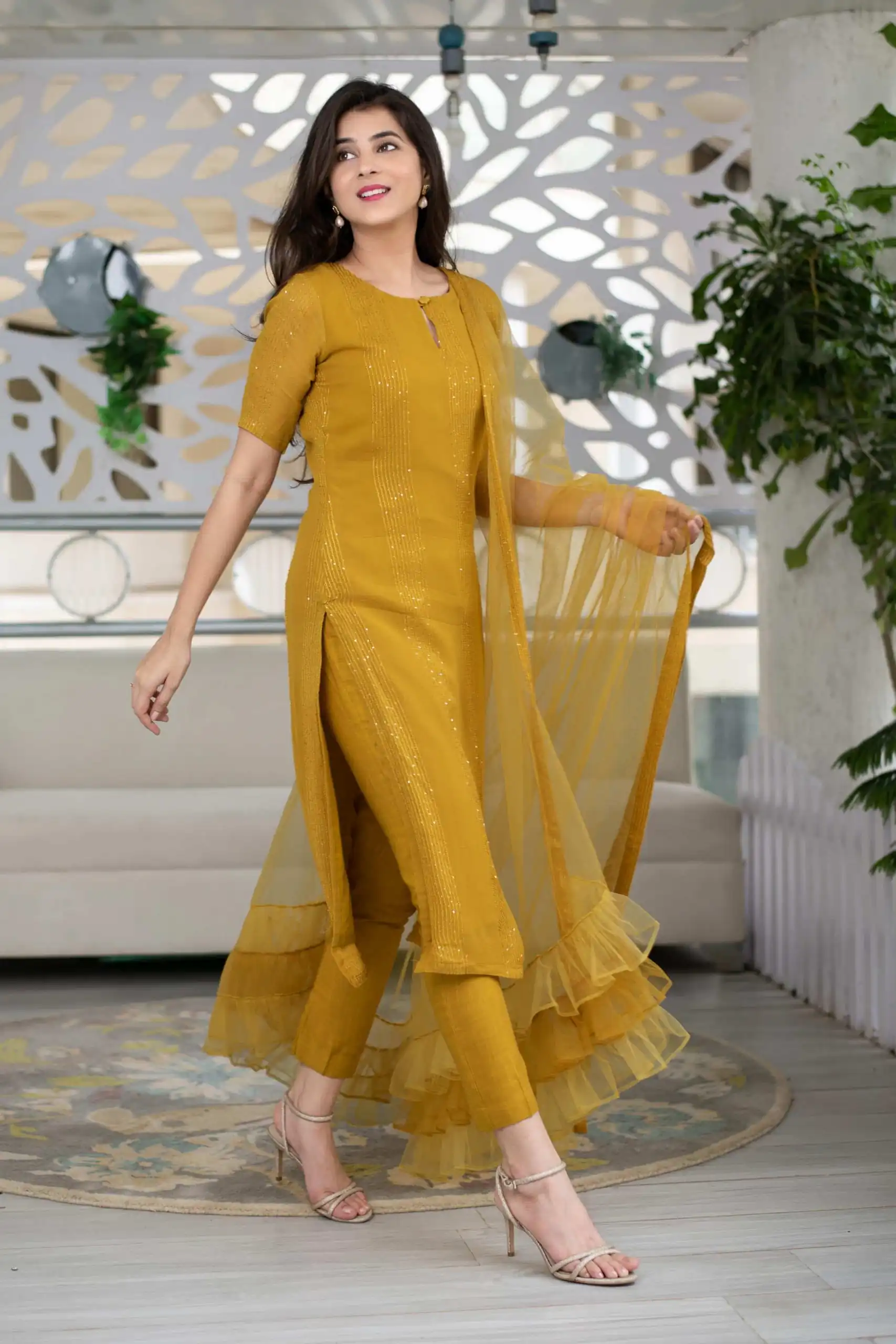 RTCKD 1040 Yellow Top: Heavy Rayon Dupatta: Net Work: Fancy Thread Embroidery Sequence Work Party, Wedding, Festive @1649/- Only | Casual Suits, Creative suits, Designer Suits, Party Wear Suits, Salwar suit, Straight Suits