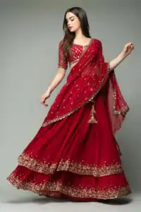 KF 1330 Red Lehenga : Georgette Blouse : Georgette Work : Sequence Embroidery Work With 2 Layer Ruffle Wedding, Party, Festive @2049/- Only | Bollywood Lehenga, Creative Lehenga, Designer Lehenga, Embroidered Lehenga, Lehenga, Party Wear Lehenga