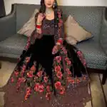 NSR 1251 Black Gown : Georgette Bottom : Micro Cotton Work : Embroidery Sequences Work With Diamond Wedding, Party, Festive,@1699/- Only | Bollywood Gowns, Creative Gowns, Designer Gowns, Embroidered Gowns, Gowns, Party Wear Gowns