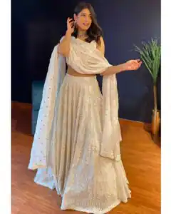 RTC 6221 White Lehenga : Georgette Work : Heavy Embroidery With Sequence Work Blouse : Georgette Party, Festive, Events Etc.@1999/- Only | Bollywood Lehenga, Creative Lehenga, Designer Lehenga, Embroidered Lehenga, Lehenga, Party Wear Lehenga