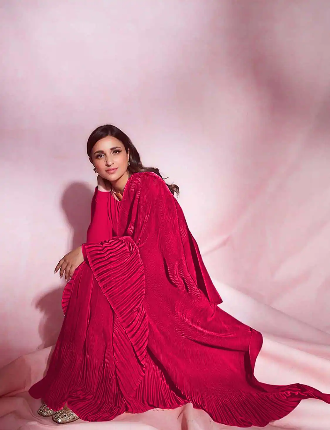 SN 706 Pink Saree : Japan Satin Silk Work : Fancy Pleating Work Casual, Party Wear, Wedding Parineeti Chopra In Pink Saree @1399/- | Bollywood Sarees, Creative Sarees, Designer Sarees, Embroidered Sarees, Ethnic Saree, Modern Digital sarees, Party Wear Sarees, Sarees