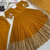 Graceful Yellow Color Georgette Embroidery Sequence Work Gown