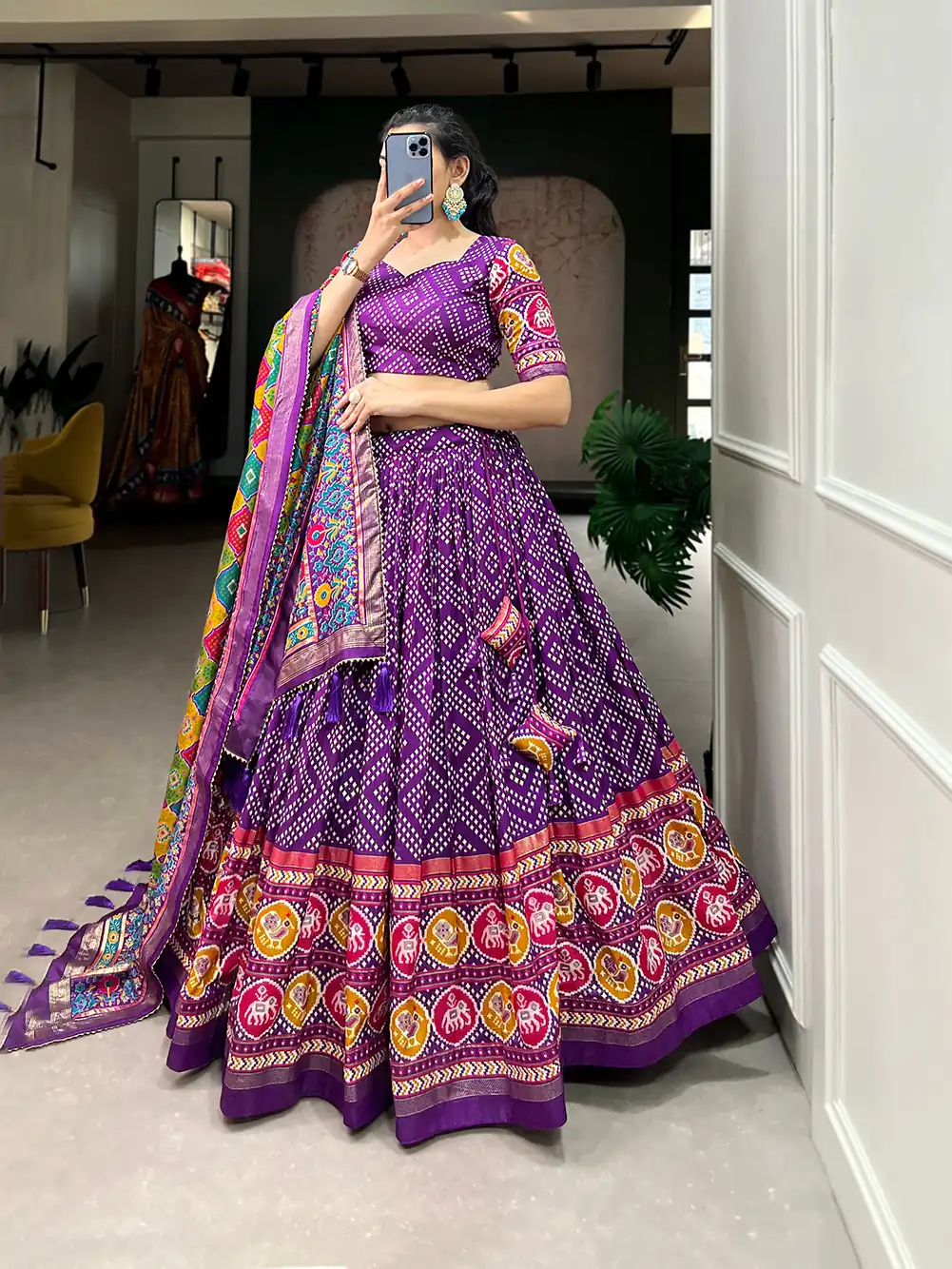LNB1687 Purple Color Lehenga : Tussar Silk Blouse : Patola Print Work : Foil Work Traditional Wear, Festive, Wedding, Events @2799/- | Bollywood Lehenga, Creative Lehenga, Designer Lehenga, Embroidered Lehenga, Lehenga, Party Wear Lehenga