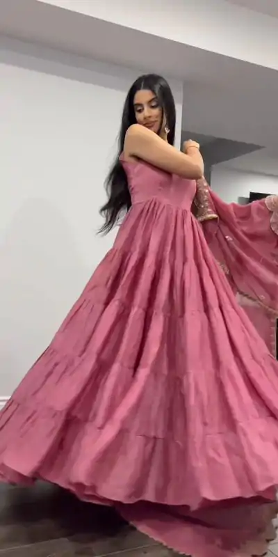 ZSR 5547 Pink Color Gown : Fox Georgette Work : Embroidery Sequence Work Inner : Micro Cotton Traditional Wear, Wedding, Festive, Events. @2599/- | Bollywood Gowns, Creative Gowns, Designer Gowns, Embroidered Gowns, Gowns, Party Wear Gowns