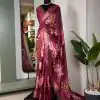 Perfect Maroon Color  Dola Silk Printed With Zari Border Saree