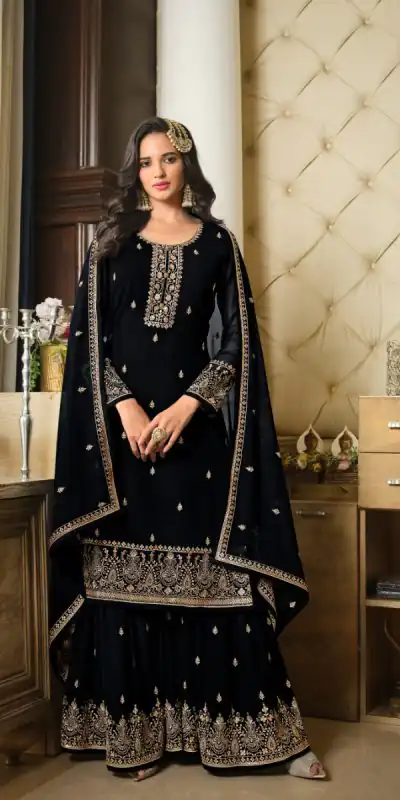 DS LT 8301 Black color Georgette Embroidery Sequence Work Sharara Suit Wedding, Festive, Events Etc. Expected Delivery 4-6 Working Days @2149/- | Jump Suits, Straight Suits, Casual Suits, Creative suits, Designer Suits, Palazzo Suits, Party Wear Suits, Patiala Suits, Salwar suit