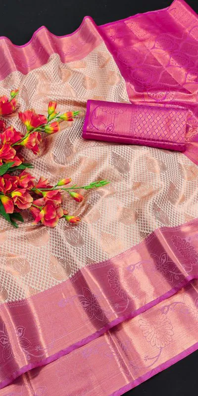 MB™3269 Golden Pink Color Lichi Silk Gold, Silver Zari Saree Casual, Party Wear, Wedding, Events, Festival, Etc. Expected Delivery 4-6 Working Days @1599/- | Bollywood Sarees, Creative Sarees, Designer Sarees, Embroidered Sarees, Ethnic Saree, Modern Digital sarees, Party Wear Sarees, Sarees