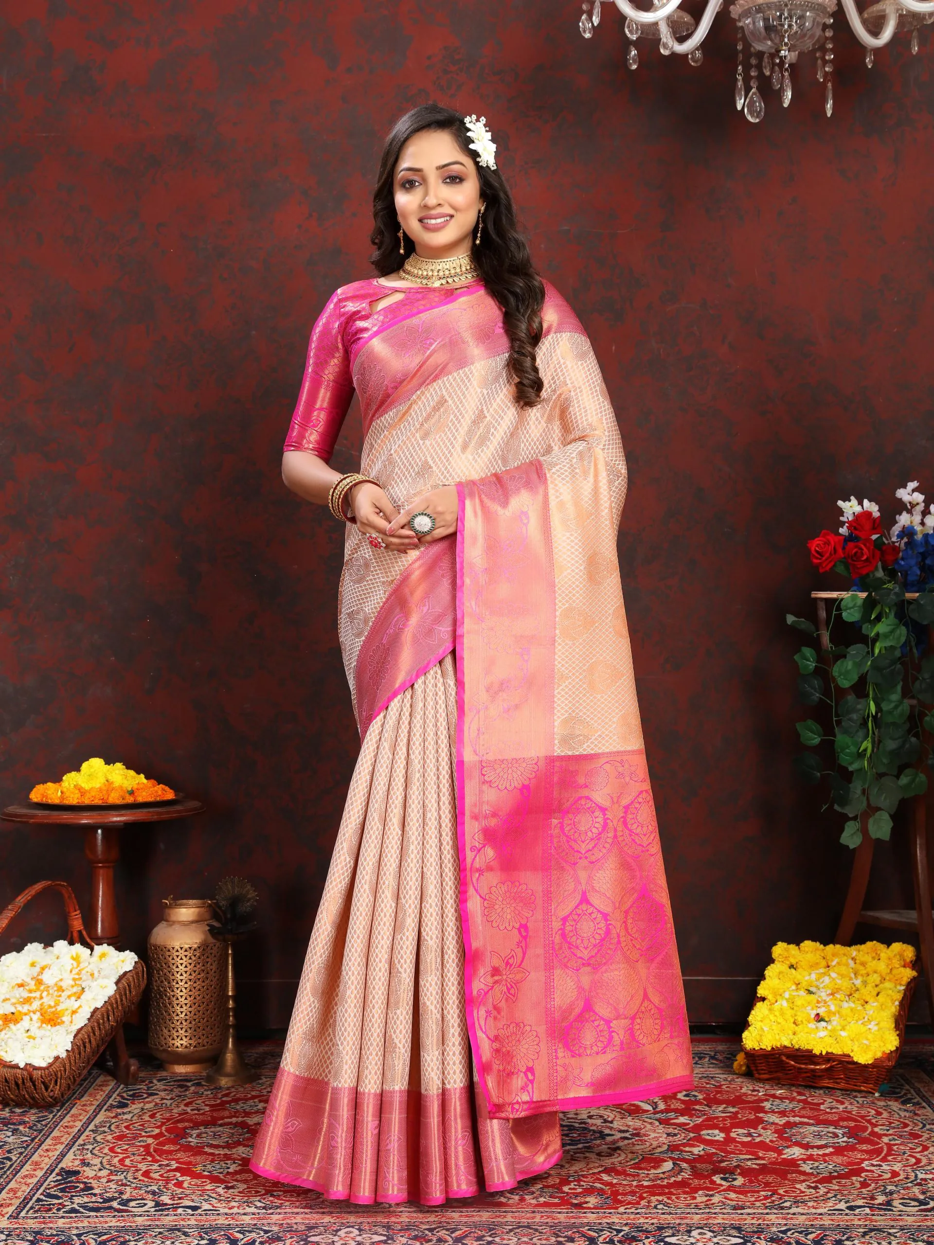 MB™3269 Golden Pink Color Lichi Silk Gold, Silver Zari Saree Casual, Party Wear, Wedding, Events, Festival, Etc. Expected Delivery 4-6 Working Days @1599/- | Bollywood Sarees, Creative Sarees, Designer Sarees, Embroidered Sarees, Ethnic Saree, Modern Digital sarees, Party Wear Sarees, Sarees
