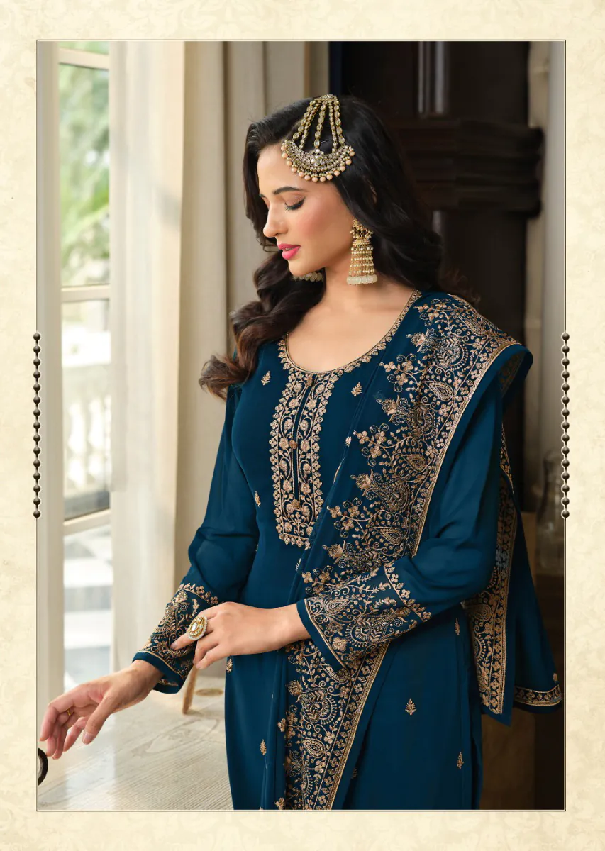 DS LT 8301 Peacock Blue color Georgette Embroidery Sequence Work Sharara Suit Wedding, Festive, Events Etc. Expected Delivery 4-6 Working Days @2149/- | Jump Suits, Straight Suits, Casual Suits, Creative suits, Designer Suits, Palazzo Suits, Party Wear Suits, Patiala Suits, Salwar suit