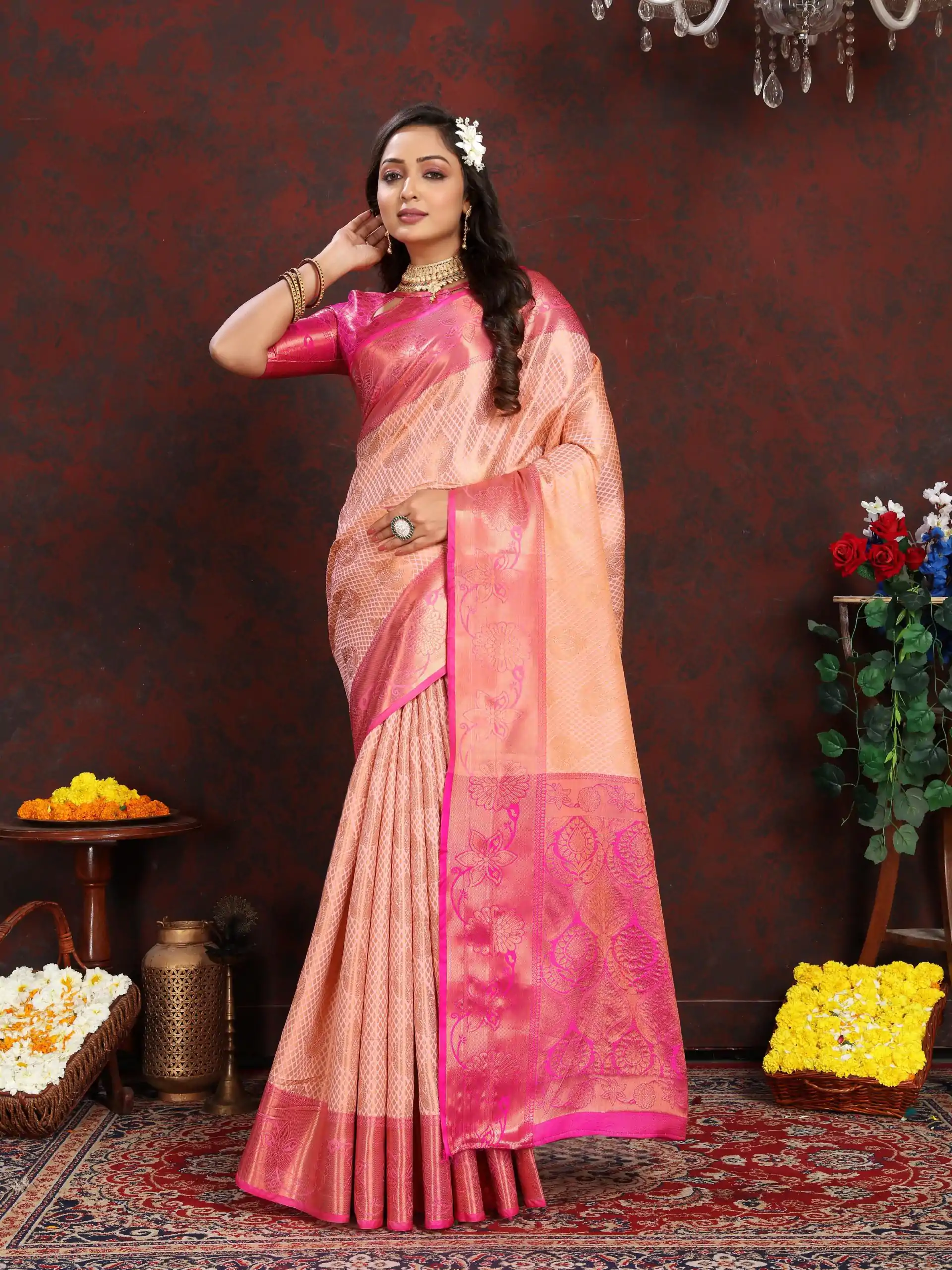 MB™3269 Pink Color Lichi Silk Gold, Silver Zari Weaving Saree Casual, Party Wear, Wedding, Events, Festival, Etc. Expected Delivery 4-6 Working Days @1599/- | Bollywood Sarees, Creative Sarees, Designer Sarees, Embroidered Sarees, Ethnic Saree, Modern Digital sarees, Party Wear Sarees, Sarees