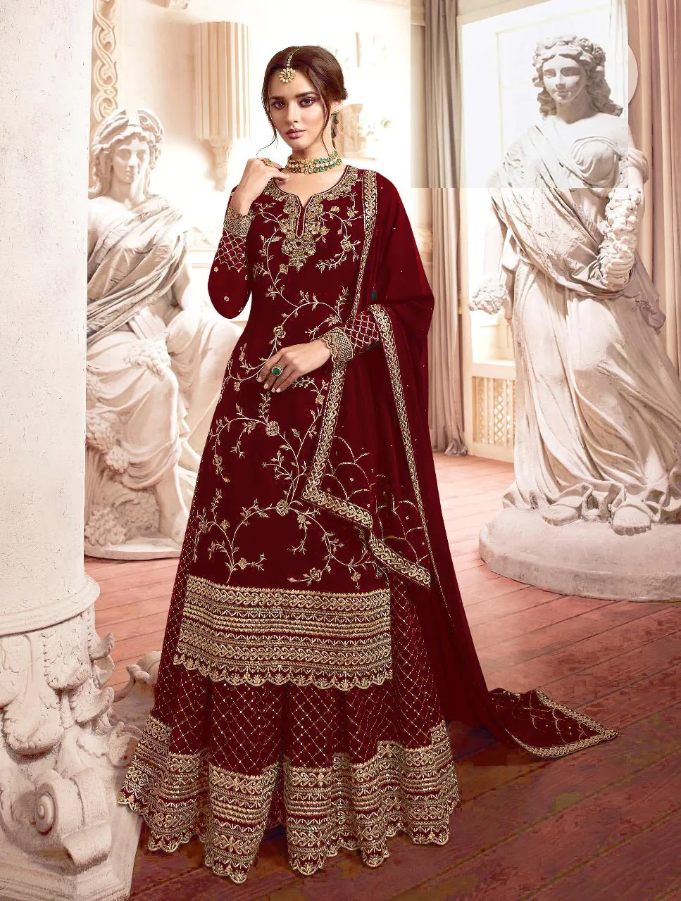 LT 4902 Red color Georgette With Embroidery Sequence Work Sharara Suit Wedding, Festive, Events Etc. Expected Delivery 4-6 Working Days @2099/- | Jump Suits, Casual Suits, Creative suits, Designer Suits, Palazzo Suits, Party Wear Suits, Patiala Suits, Salwar suit, Straight Suits