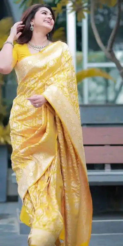 DDF Yellow Zalar Color Banarasi Soft Silk Ordinary Design Saree Casual, Party Wear, Wedding, Events, Etc. Expected Delivery 4-6 Working Days 1399/- | Bollywood Sarees, Creative Sarees, Designer Sarees, Embroidered Sarees, Ethnic Saree, Modern Digital sarees, Party Wear Sarees, Sarees