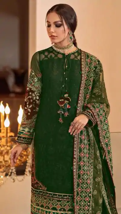 Ds 129 Green Color Georgette Embroidery Stone work Sharara suit Wedding, Party, Festive, Events Etc. Expected Delivery 4-6 Working Days @2049/- | Casual Suits, Creative suits, Designer Suits, Palazzo Suits, Party Wear Suits, Salwar suit, Straight Suits