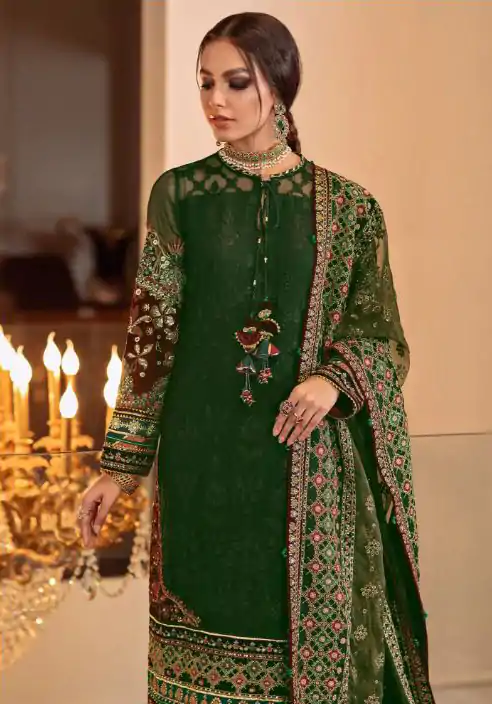 Ds 129 Green Color Georgette Embroidery Stone work Sharara suit Wedding, Party, Festive, Events Etc. Expected Delivery 4-6 Working Days @2049/- | Casual Suits, Creative suits, Designer Suits, Palazzo Suits, Party Wear Suits, Salwar suit, Straight Suits