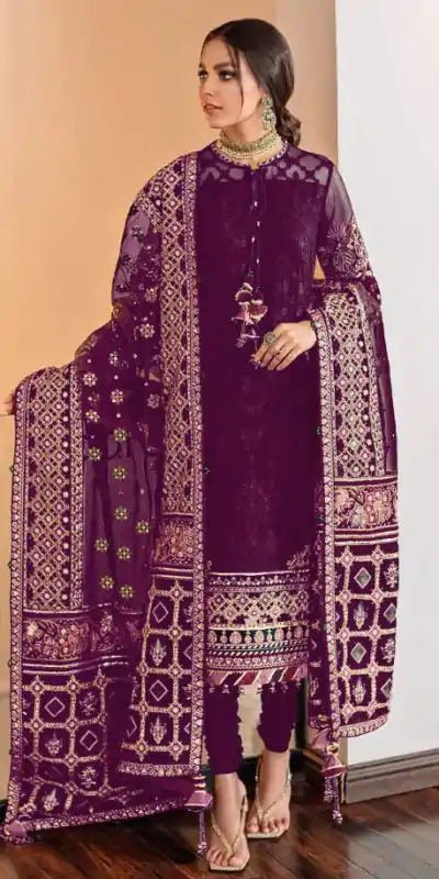 Ds 129 Purple Color Georgette Embroidery Stone Work Sharara Suit Wedding, Party, Festive, Events Etc. Expected Delivery 4-6 Working Days @2049/- | Casual Suits, Creative suits, Designer Suits, Palazzo Suits, Party Wear Suits, Salwar suit, Straight Suits