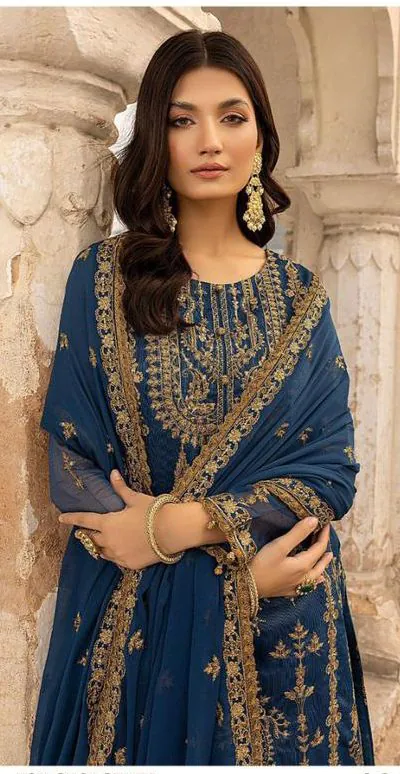 DS 1012 Persian Blue Color Georgette Embroidered Sequence Salwar Suit Casual, Wedding, Festive, Events Etc. Expected Delivery 4-6 Working Days @1799/- | Jump Suits, Casual Suits, Creative suits, Designer Suits, Palazzo Suits, Party Wear Suits, Patiala Suits, Salwar suit, Straight Suits