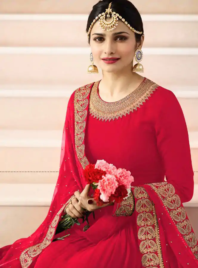 FC 7171 Red Color Georgette Embroidery work Anarkali Suit Casual, Wedding, Party, Festive, Events Etc. Expected Delivery 4-6 Working Days @1999/- | Anarkali Suits, Bollywood Anarkali, Creative-Anarkali, Designer Anarkali, Embroidered Anarkali, Party Wear Anarkali