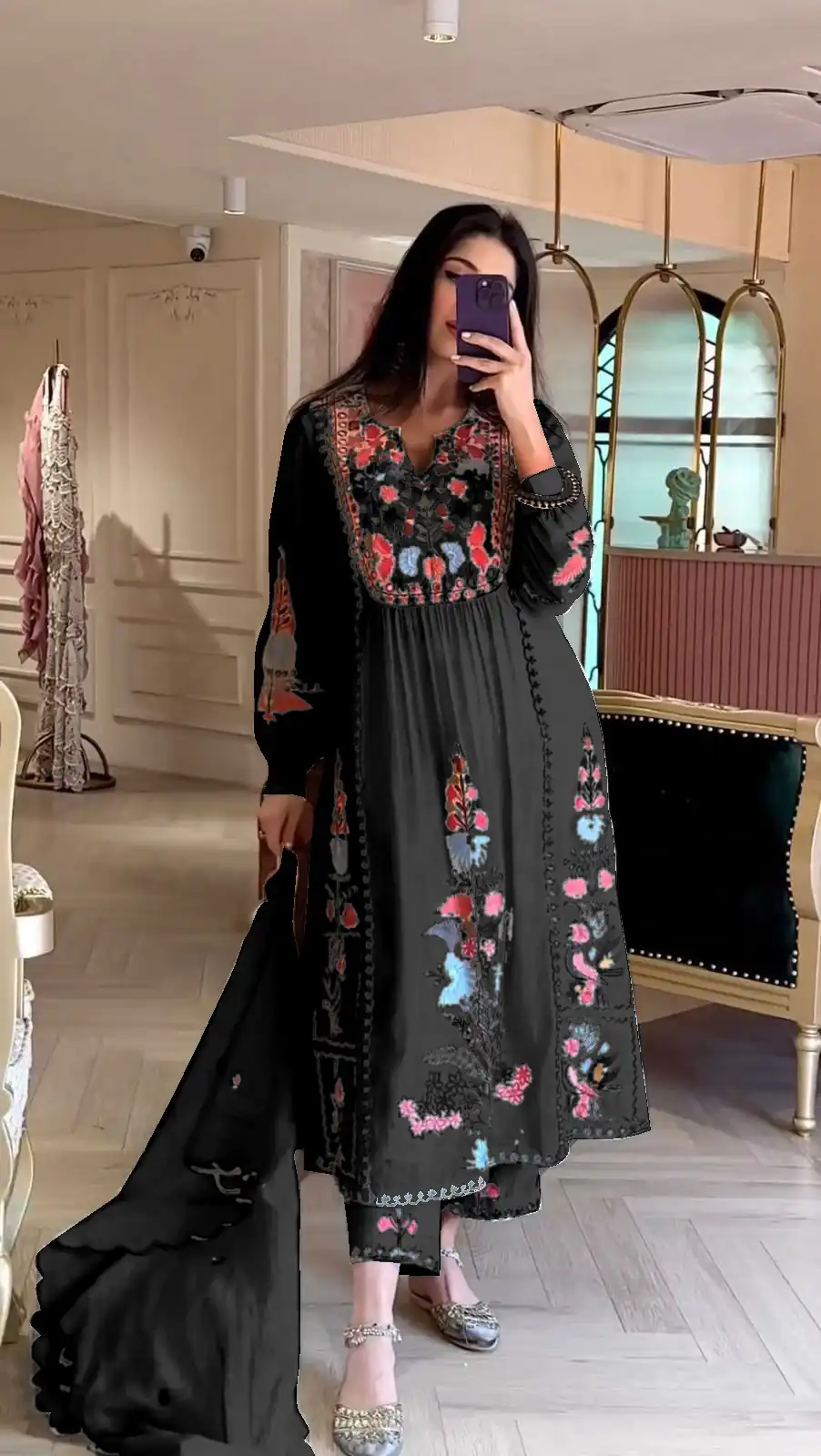 AD118 Black Color Georgette Embroidery Work Salwar Suit Casual, Wedding, Festive, Events Etc. Expected Delivery 4-6 Working Days @1950/- | Jump Suits, Casual Suits, Creative suits, Designer Suits, Palazzo Suits, Party Wear Suits, Salwar suit, Straight Suits