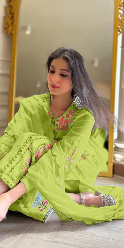 AD 118 Green Color Georgette Embroidery Work Salwar Suit Casual, Wedding, Festive, Events Etc. Expected Delivery  4-6 Working Days @1950/- | Jump Suits, Casual Suits, Creative suits, Designer Suits, Palazzo Suits, Party Wear Suits, Salwar suit, Straight Suits
