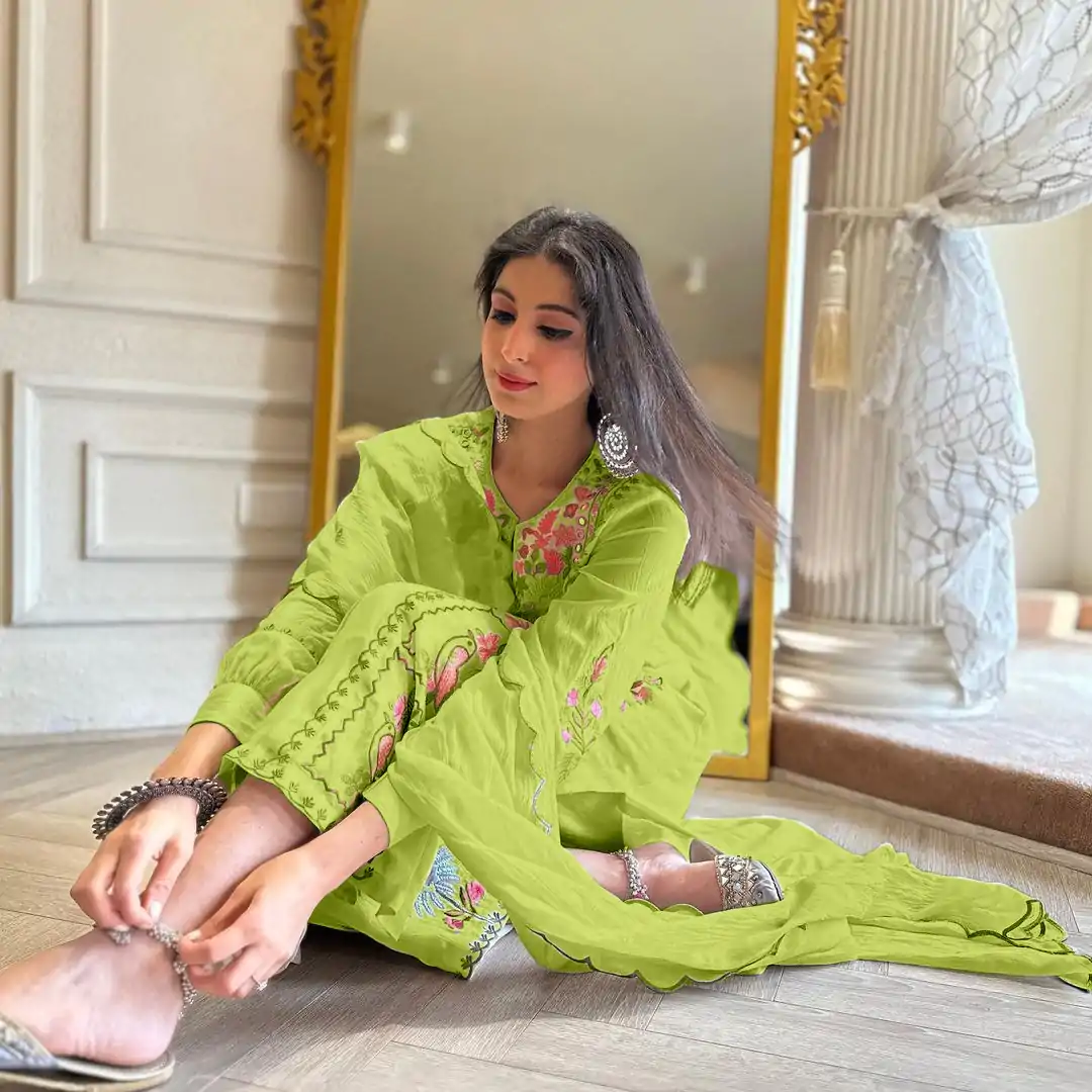 AD 118 Green Color Georgette Embroidery Work Salwar Suit Casual, Wedding, Festive, Events Etc. Expected Delivery  4-6 Working Days @1950/- | Jump Suits, Casual Suits, Creative suits, Designer Suits, Palazzo Suits, Party Wear Suits, Salwar suit, Straight Suits