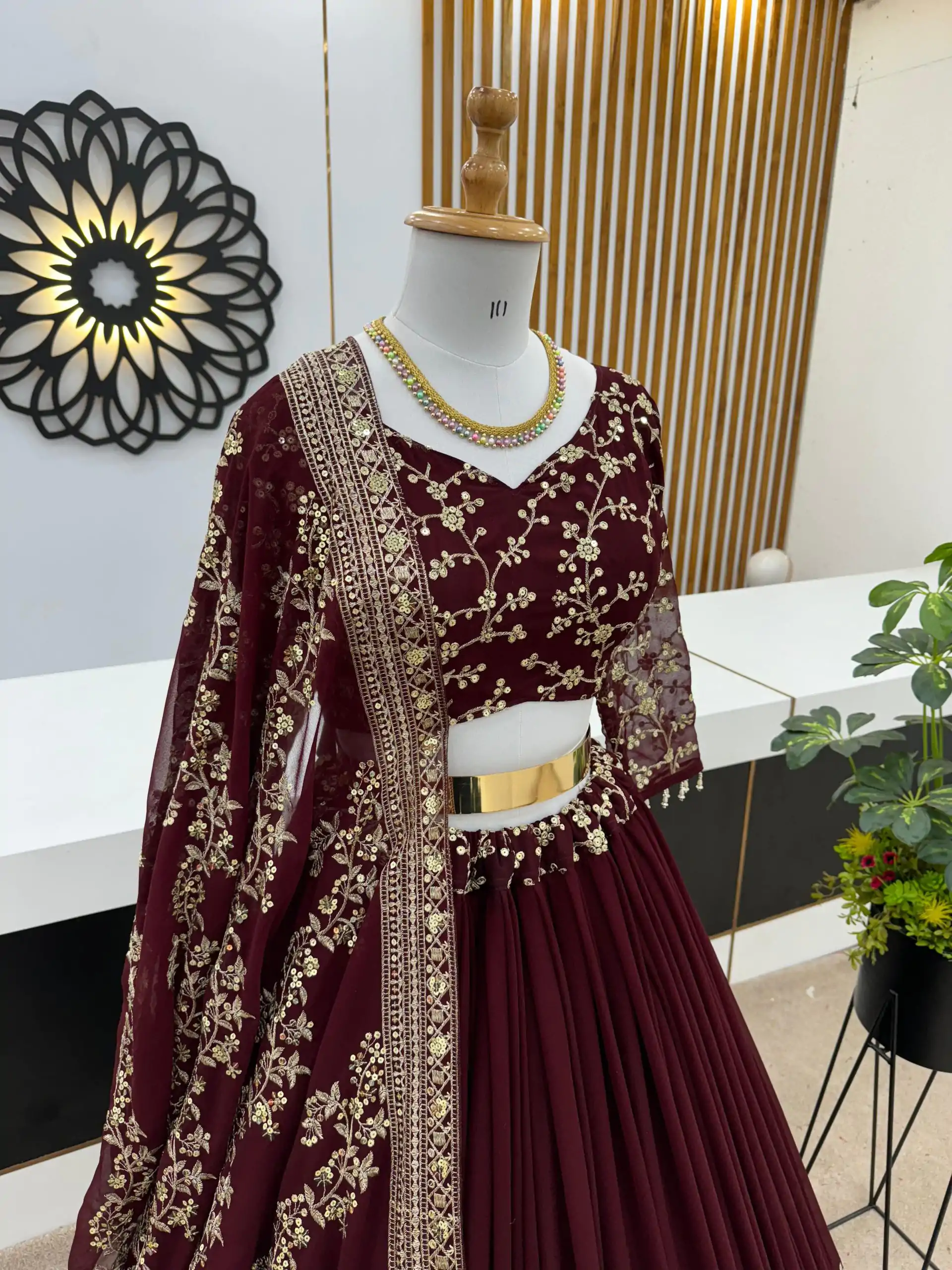 ZF 358 Dark Maroon Faux Georgette With Heavy Embroidery Sequence Work Lehenga Choli Wedding, Party, Events Etc. Expected Delivery 4-6 Working Days 2099/- | Bollywood Lehenga, Creative Lehenga, Designer Lehenga, Embroidered Lehenga, Lehenga, Party Wear Lehenga