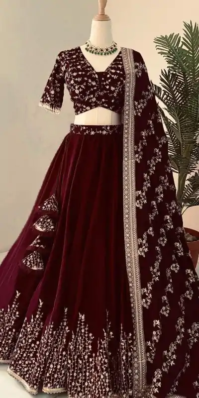 ZF 358 Dark Maroon Faux Georgette With Heavy Embroidery Sequence Work Lehenga Choli Wedding, Party, Events Etc. Expected Delivery 4-6 Working Days 2099/- | Bollywood Lehenga, Creative Lehenga, Designer Lehenga, Embroidered Lehenga, Lehenga, Party Wear Lehenga